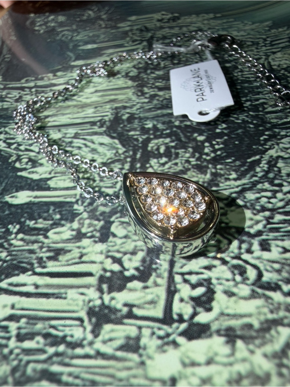 Park Lane “EVIE” Two-Toned Silver and Gold with Crystals, Silver Necklace